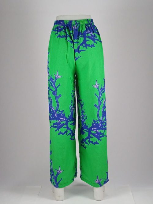 Opal Wear Etnik Desenli Pantolon Etek Mavi Zemin Yeşil Batik