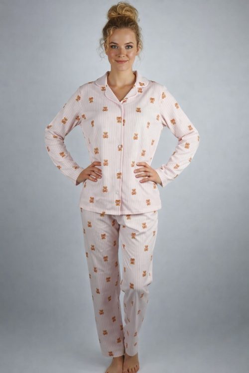 Opal Wear Org. Pamuk Pembe Pembe Çizgili Pijama Takımı